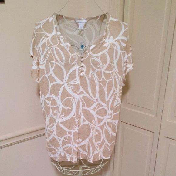 Liz Claiborne White and Brown Graphic Polo Blouse - Picture 1 of 6